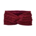 Wine red knitted twist headband with cozy fleece lining for winter warmth and outdoor sports. - Jujube Red