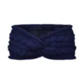 Dark blue knitted twist headband, cozy fleece lined ear warmer for cold winter weather outdoor. - Navy Blue