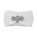 White knitted rhinestone headband winter warm hair accessory outdoor fashion crochet band - Cream