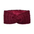 Burgundy fleece-lined knitted twist headband, thick wool winter ear warmers variant. - Burgundy