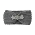 Grey knitted rhinestone flower headband winter warm hair band casual outdoor hair accessories - Medium Grey