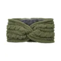 Army green knitted twist headband with plush faux fur lining for winter ear warmth. - Green