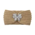 Khaki Strick Stirnband mit buntem Strass Schmetterling, warme Winter Haaraccessoires. - Camel