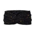 Winter chunky knit twist headband with fleece lining and colorful flecks for warm outdoor wear. - Black Speckled