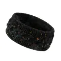 Black fleece lined cable knit headband winter warm hair band sports face washing accessory - Black with Colorful Thread