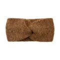 Brown fuzzy knitted headband solid color plush cross wide hair band for women winter warm - Caramel color