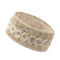 Chunky knit fleece lined headband with colorful flecks warm winter hair accessory - Beige with Colorful Thread