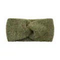 Olive green plush twisted knit headband, soft wide winter hair band for women daily wear. - Green