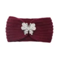 Weinrote Strickstirnband mit glitzerndem Strass-Schmetterling, warme und modische Haarschleife. - Fuchsie