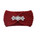 Wine red knitted headband with sparkling rhinestone flower, cozy winter warm hair wrap. - Jujube Red