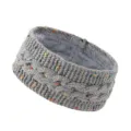 Grey fleece lined cable knit headband with colorful flecks, cozy winter warm hair accessory. - Light Gray with Colorful Thread
