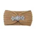 Knitted rhinestone headband for women, stylish warm winter hair band, casual fleece headwear. - Camel