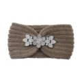 Brown knitted rhinestone headband winter warm hair band fashion ear warmer for women - Khaki
