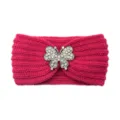 Rosa Strickstirnband mit Kristall Schmetterling Strass Dekor, süßes warmes Haaraccessoire. - Fuchsia