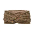 Knitted fleece lined twist headband with colorful speckles, cozy winter ear warmer hair accessory. - Khaki Speckled