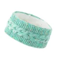 Mint green cable knit fleece-lined headband, warm winter ear warmer sports hair accessory. - Mint Green with Colorful Thread