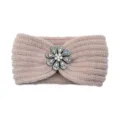 Knitted headband with sparkling rhinestone flower, cozy winter hair accessory for daily wear. - Shrimp Pink