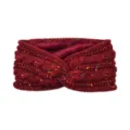 Burgundy knit twist headband with plush fleece lining, cozy winter ear warmer accessory. - Wine Red Speckled