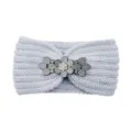 Grey knitted rhinestone headband for women winter warm crystal hair band fashion accessory. - Silver Gray