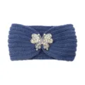 Blaues Strick Stirnband mit Strass Schmetterling Haarschmuck im Winter warm Kopfbedeckung - Nebelblau