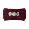 Burgundy rhinestone knitted headband variant, warm winter hair band for women and girls. - Burgundy