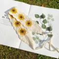 Handmade crochet sunflower knitted headband pastoral style floral hair accessory for women. - Beige