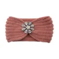 Dusty pink knit headband featuring a sparkling rhinestone flower accent for autumn and winter. - Korean Pink