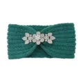 Dark green knitted rhinestone headband winter warm hair band stylish fleece hair accessories - Aqua Blue