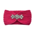Rose red winter knitted headband with crystal rhinestone flower, warm woolen hair band. - Rose Red