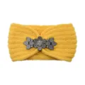 Yellow Knitted Headband with Rhinestone Flower Crystal Warm Winter Hair Band for Women - Yellow