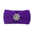 Purple knitted headband with dazzling rhinestone flower, cozy winter hair accessory. - Purple