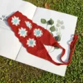 Crochet daisy knit floral headband pastoral style hair accessory vintage cute hair band tie - Red