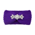 Purple knitted hair band with crystal flower decoration, warm autumn winter headband. - Purple