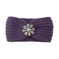 Purple Knitted Headband with Sparkly Rhinestone Flower Winter Warm Hair Band Variant - Purple