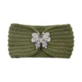 Armeegrünes Strickstirnband für Damen mit glitzerndem Strass-Schmetterling und Knoten. - Essiggurkengrün