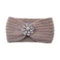 Knitted rhinestone flower headband, cozy winter warm hair accessory for daily wear. - Dusty Pink