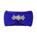 Blue knit rhinestone headband, cozy winter warm ear warmer accessory for daily wear style. - Sapphire Blue