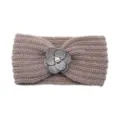 Πλεκτό χειμερινό headband με στρασ καμέλια και πέρλα, ζεστή μάλλινη κορδέλα μαλλιών. - Σάπιο μήλο