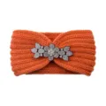 Orange knitted rhinestone headband, cozy winter hair band, stylish warm knit head wrap. - Orange