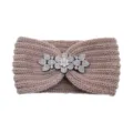 Beige Knit Rhinestone Headband Autumn Winter Warm Hairband Wool Hair Accessory - Dusty Pink