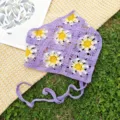 Purple crochet daisy triangle headscarf sweet pastoral hairband for women spring summer. - Purple