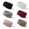 Bandeau tricoté chauffe-oreilles hiver doublé polaire nœud serre-tête couleurs variantes détail - Multicolore