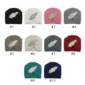 Knitted turban hat with crystal leaf accessory, multi-color warm winter beanie variant set - Multicolor