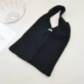 Bolso shopper de punto negro, bolso de hombro de lana suave, bolso casual otoño invierno. - Negro