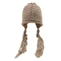 Berretto in maglia crochet rétro con lunghe trecce con nappe, cappello invernale caldo. - Kaki
