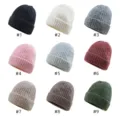 Solid color faux wool knit beanie hat winter warm cuffed ski cap daily casual headwear - Multicolor