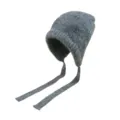 Solid color wool knit bonnet hat with long ties, stylish warm winter beanie for women. - Gray