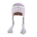 Autumn winter women knitted beanie hat with braided tassels and earflaps warm pink fuzzy cap - Pink