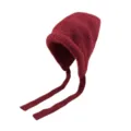 Red knit wool hat with long ties and earflaps, warm winter beanie for women stylish casual wear. - Red