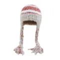Women winter warm knitted braided tassel hat, fluffy faux fur earflap beanie cap beige - Beige